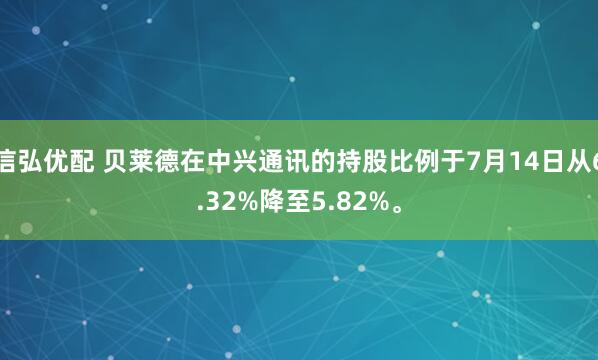 信弘优配 贝莱德在中兴通讯的持股比例于7月14日从6.32%降至5.82%。